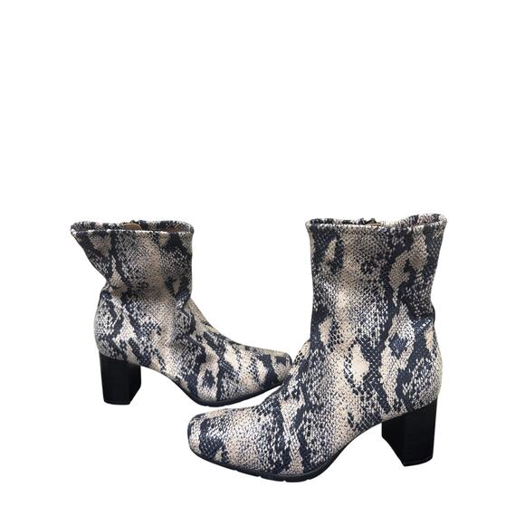 Size 9 Snakeskin Bootie Ankle Boot Block Heel Black Tan Fall Winter Aerosoles - Picture 2 of 10